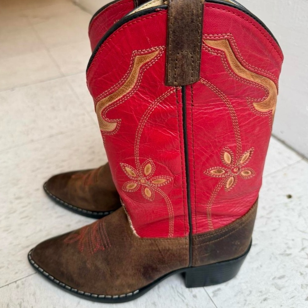 Kids Red and Brown Western Boots